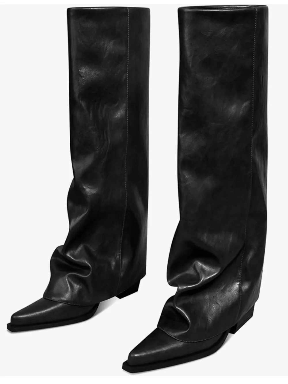 Women's Fold Over Knee High Boots Wide Calf Chunky Heel Long Boots